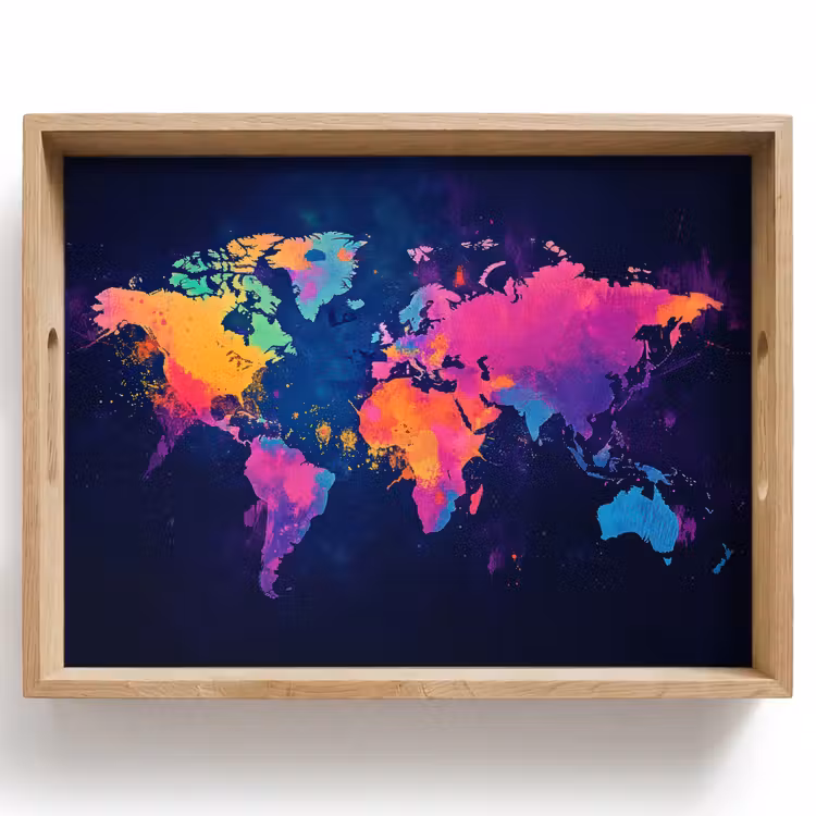 Wereldkaart - Kleurrijk - Graffiti Dienblad Rechthoek middel -z3d_shopping