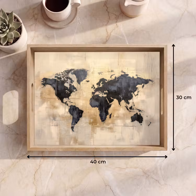 Wereldkaart - Goud - Zwart - Abstract Dienblad Rechthoek middel -USP_Formaat