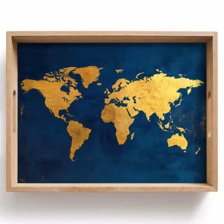 Wereldkaart - Goud - Donkerblauw Dienblad Rechthoek middel -z3d_shopping