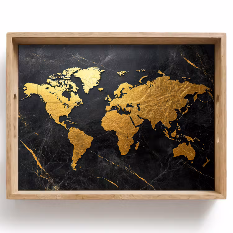 Wereldkaart - Goud - Marmer Dienblad Rechthoek middel -z3d_shopping