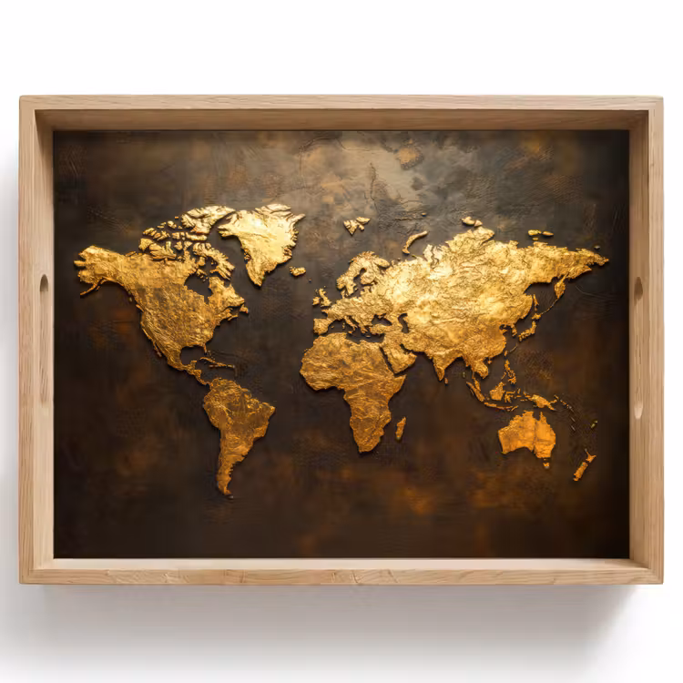 Wereldkaart - Goud - Roest Dienblad Rechthoek middel -z3d_shopping
