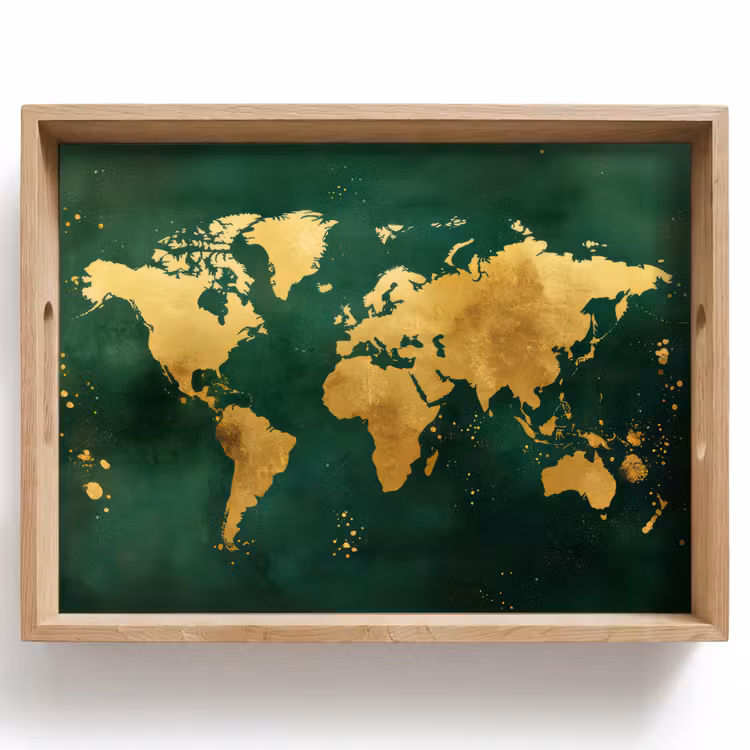 Wereldkaart - Groen - Goud Dienblad Rechthoek middel -z3d_shopping