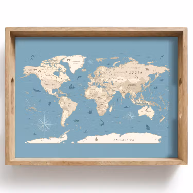 Wereldkaart - Oceaan - Realistisch - Blauw Dienblad Rechthoek middel -z3d_shopping