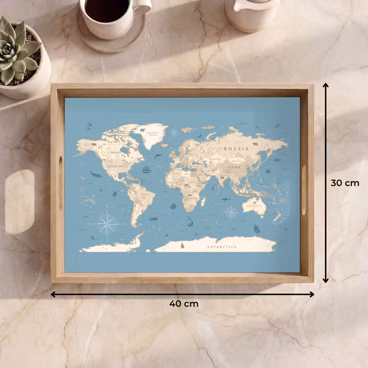 Wereldkaart - Oceaan - Realistisch - Blauw Dienblad Rechthoek middel -USP_Formaat