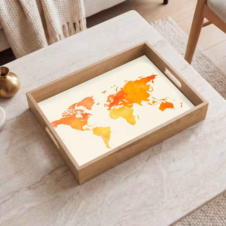 Wereldkaart - Oranje - Kleurrijk Dienblad Rechthoek middel -sfeer1