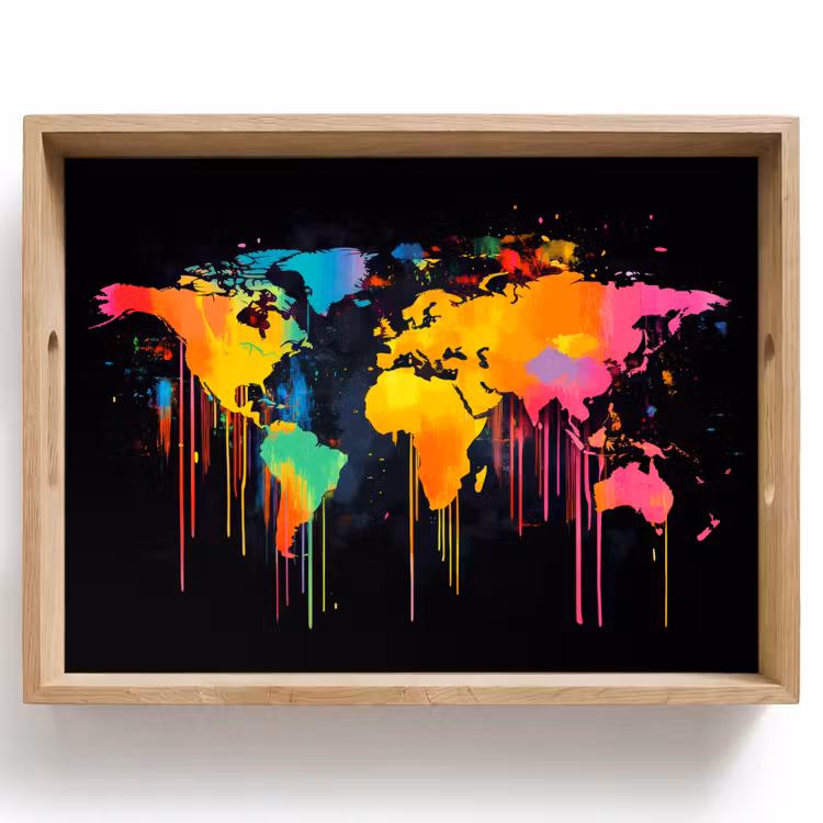 Wereldkaart - Verf - Kleurrijk - Graffiti - Wereld Dienblad Rechthoek middel -z3d_shopping