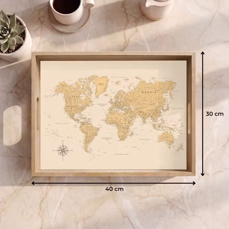 Wereldkaart - Realistisch - Beige Dienblad Rechthoek middel -USP_Formaat