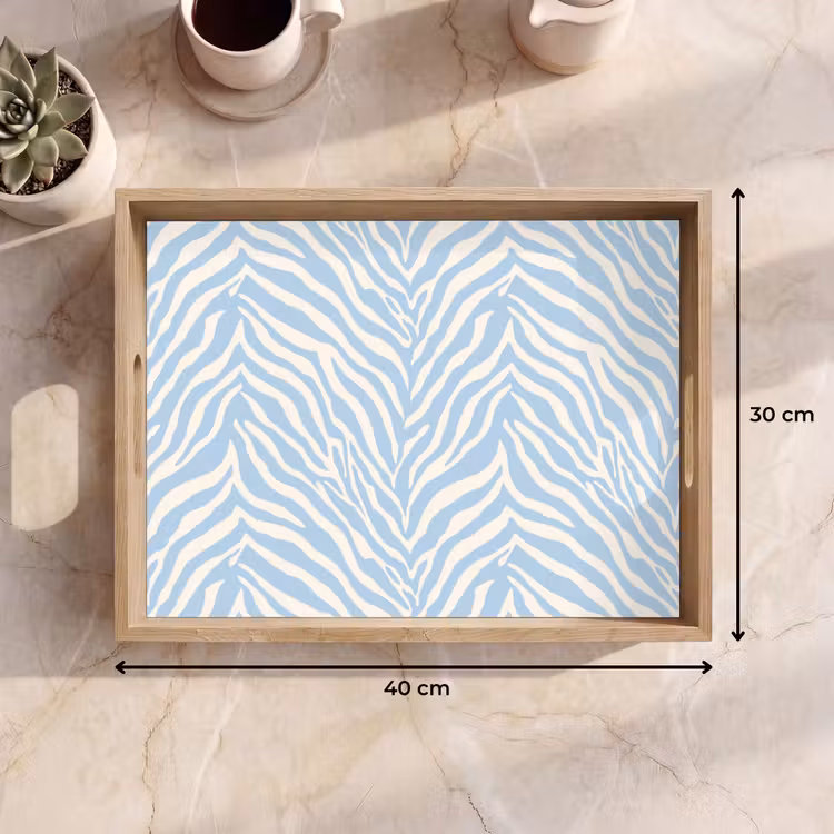 Zebra - Motief - Blauw - Wit Dienblad Rechthoek middel 911 -USP_Formaat