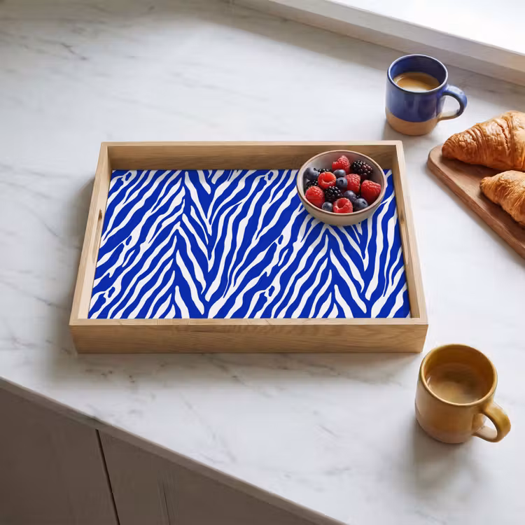 Zebra - Patroon - Kobalt - Blauw Dienblad Rechthoek middel 911 -sfeer2