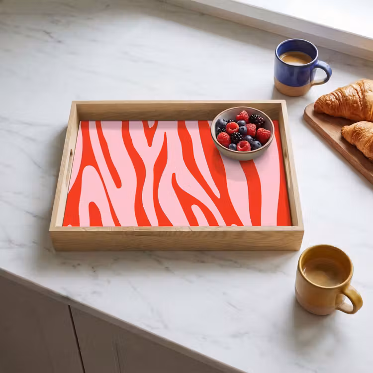Zebraprint - Roze - Rood - Dierenprint Dienblad Rechthoek middel -sfeer2