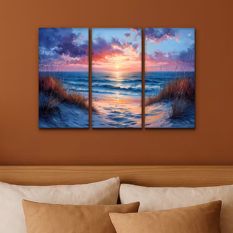 Strand - Blauw - Verf - Paars Canvas - Meerluiken 3 luik klein -sfeer2