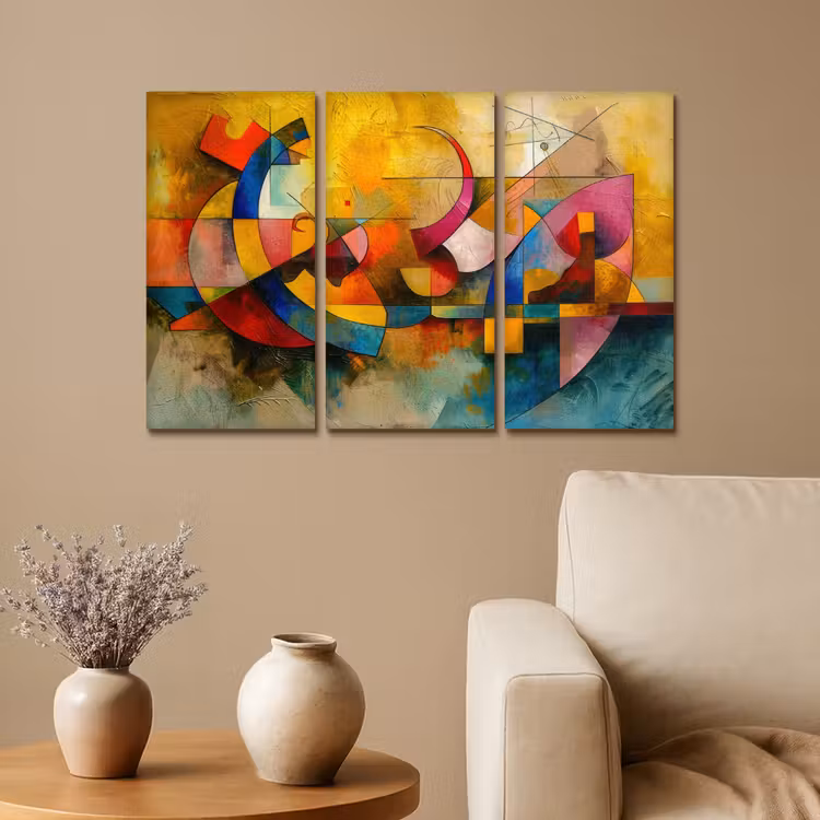 Kleurrijk - Geometrisch - Abstract Canvas - Meerluiken 3 luik klein -sfeer1