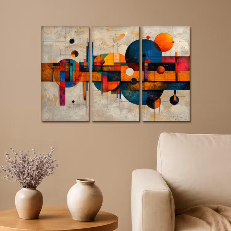 Kleurrijk - Geometrisch - Abstract - Aesthetic Canvas - Meerluiken 3 luik klein -sfeer1