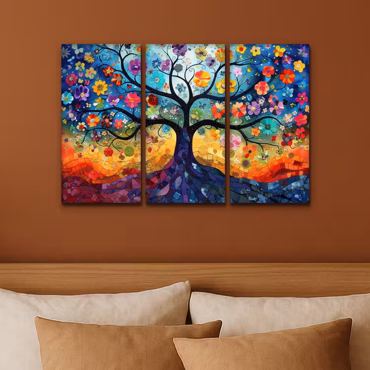 Kleurrijk - Levensboom - Bloemen - Abstract Canvas - Meerluiken 3 luik klein -sfeer2