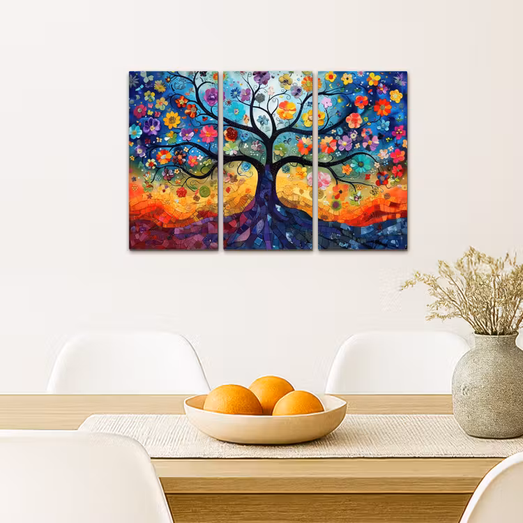 Kleurrijk - Levensboom - Bloemen - Abstract Canvas - Meerluiken 3 luik klein -sfeer4