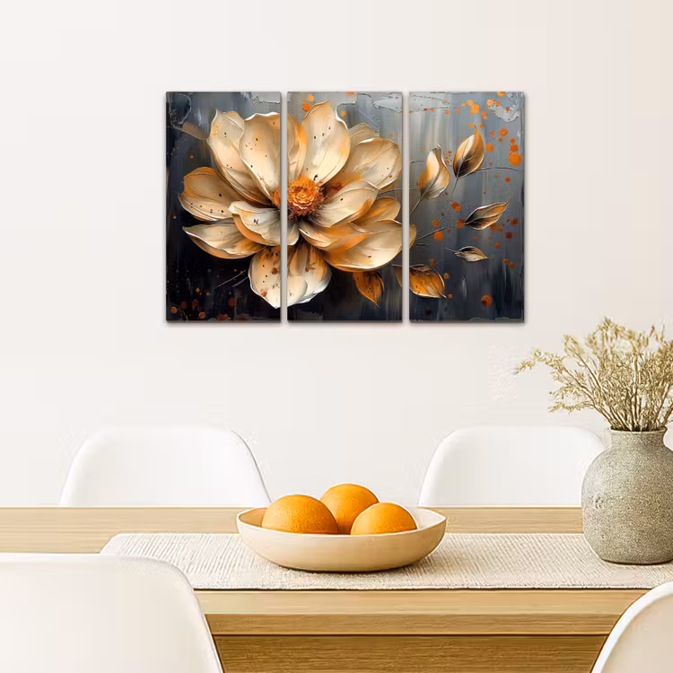 Bloem - Goud - Abstract - Verf Canvas - Meerluiken 3 luik klein -sfeer4