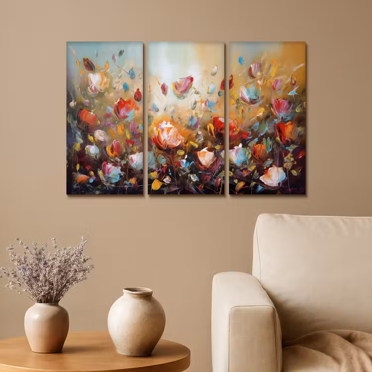 Bloemen - Abstract - Verflook - Kleurrijk Canvas - Meerluiken 3 luik klein -sfeer1