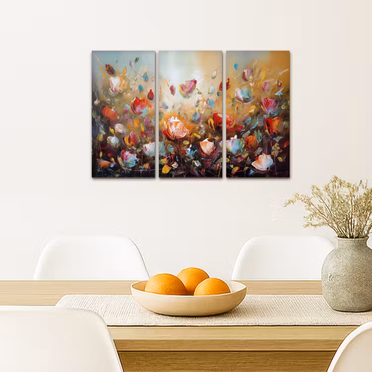 Bloemen - Abstract - Verflook - Kleurrijk Canvas - Meerluiken 3 luik klein -sfeer4