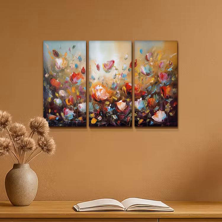Bloemen - Abstract - Verflook - Kleurrijk Canvas - Meerluiken 3 luik klein -sfeer5