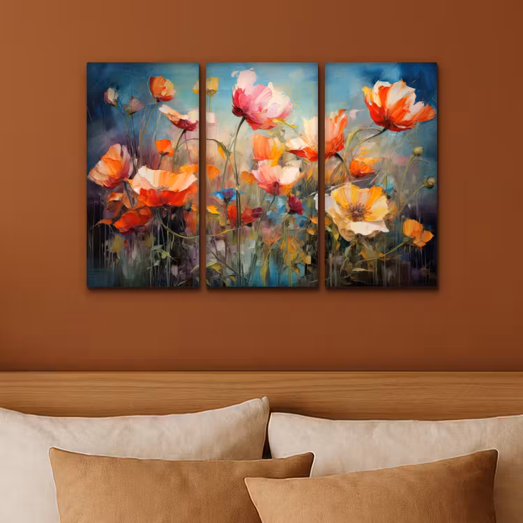Bloemen - Kleurrijk - Abstract Canvas - Meerluiken 3 luik klein -sfeer2
