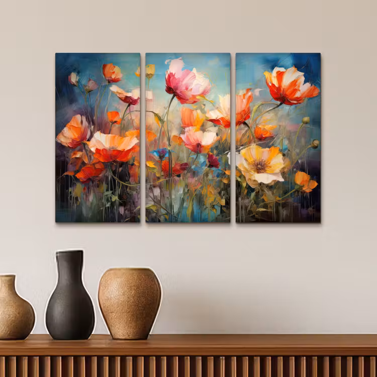 Bloemen - Kleurrijk - Abstract Canvas - Meerluiken 3 luik klein -sfeer3
