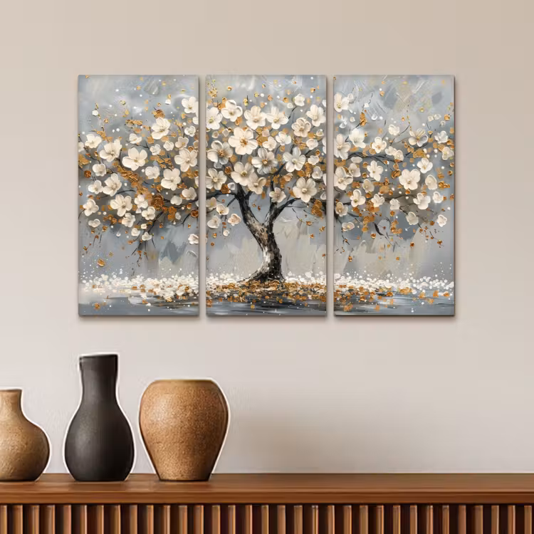 Boom - Abstract - Wit - Bloesem Canvas - Meerluiken 3 luik klein -sfeer3
