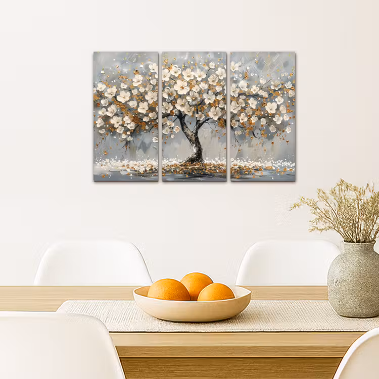 Boom - Abstract - Wit - Bloesem Canvas - Meerluiken 3 luik klein -sfeer4