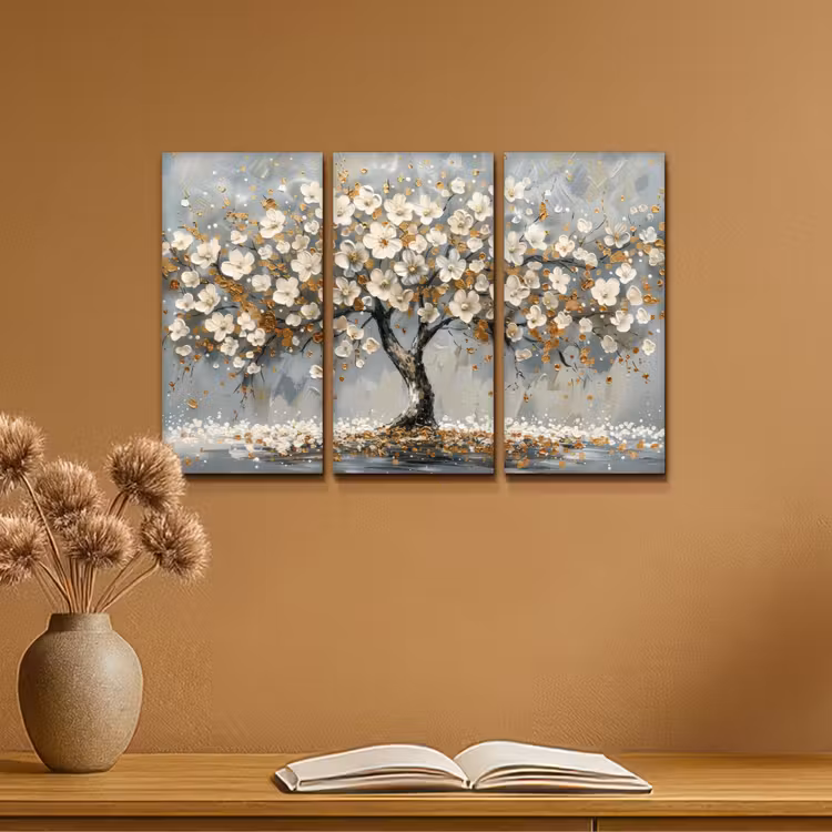 Boom - Abstract - Wit - Bloesem Canvas - Meerluiken 3 luik klein -sfeer5