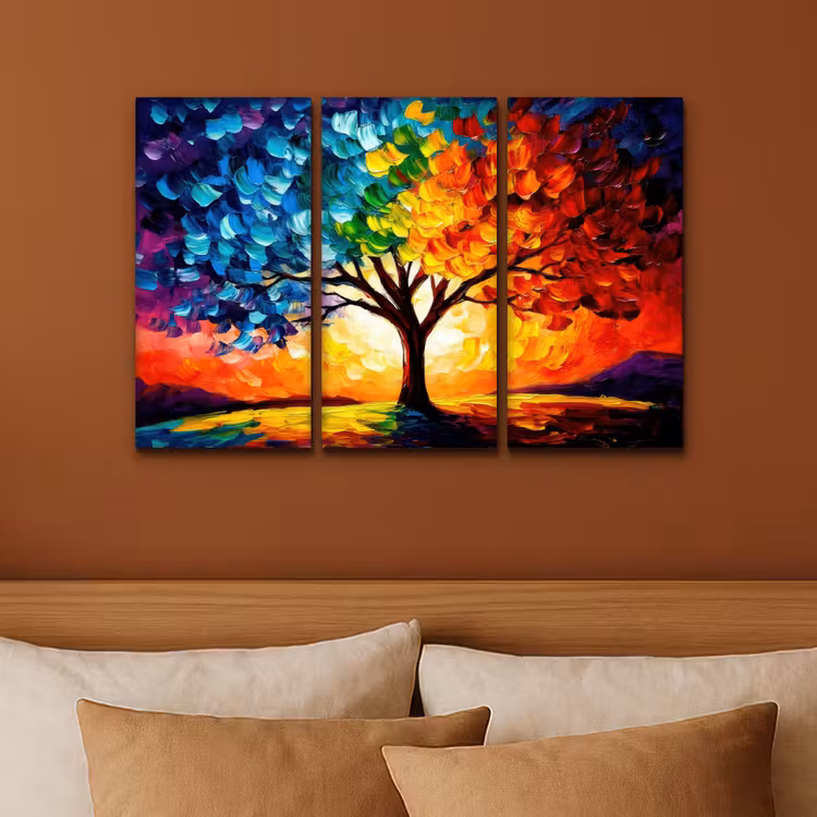Boom - Kleurrijk - Verflook - Abstract Canvas - Meerluiken 3 luik klein -sfeer2