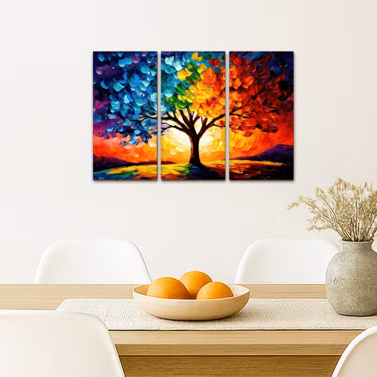 Boom - Kleurrijk - Verflook - Abstract Canvas - Meerluiken 3 luik klein -sfeer4