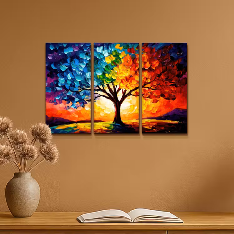 Boom - Kleurrijk - Verflook - Abstract Canvas - Meerluiken 3 luik klein -sfeer5