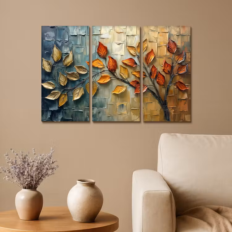 Boom - Bladeren - Natuur - Verflook Canvas - Meerluiken 3 luik klein -sfeer1