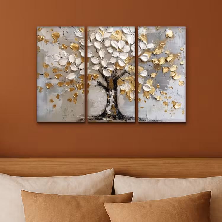 Boom - Wit - Goud - Verflook Canvas - Meerluiken 3 luik klein -sfeer2