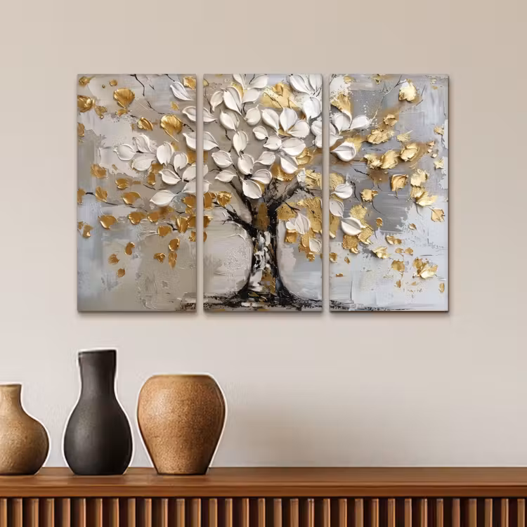 Boom - Wit - Goud - Verflook Canvas - Meerluiken 3 luik klein -sfeer3