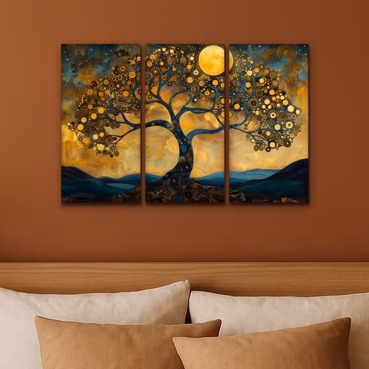 Boom - Geel - Abstract - Modern Canvas - Meerluiken 3 luik klein -sfeer2