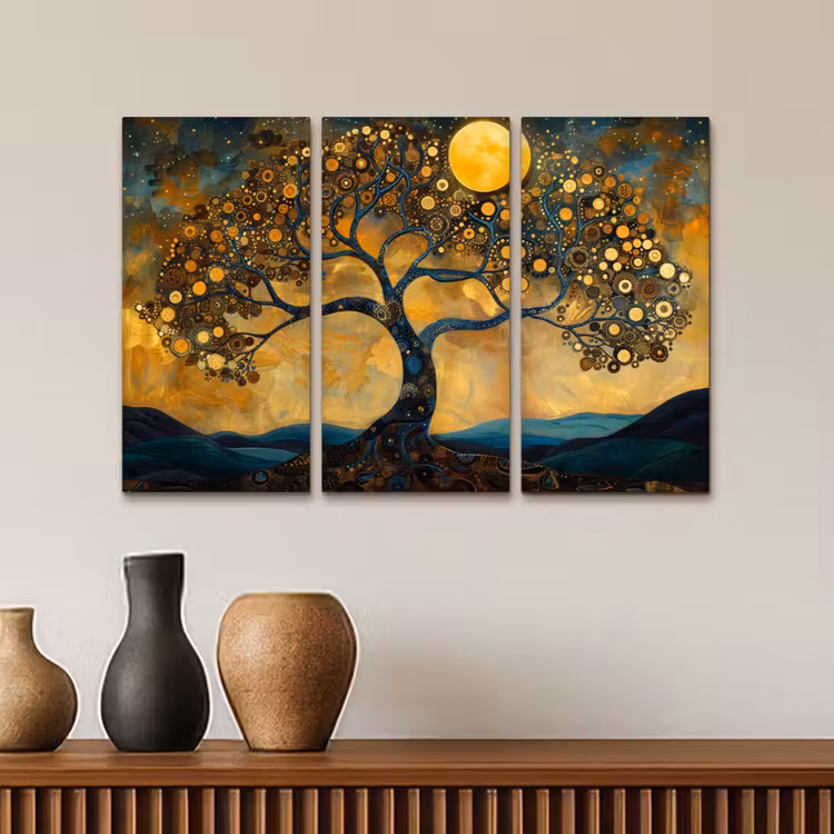 Boom - Geel - Abstract - Modern Canvas - Meerluiken 3 luik klein -sfeer3
