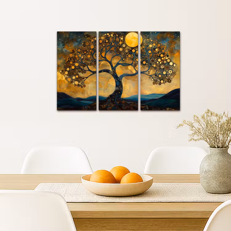 Boom - Geel - Abstract - Modern Canvas - Meerluiken 3 luik klein -sfeer4
