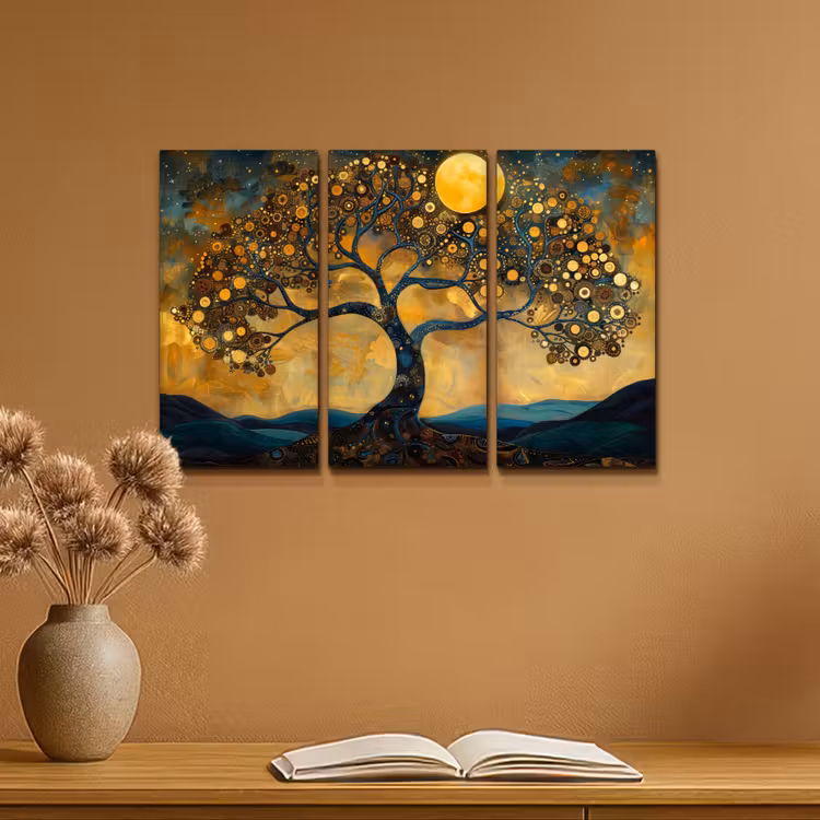 Boom - Geel - Abstract - Modern Canvas - Meerluiken 3 luik klein -sfeer5