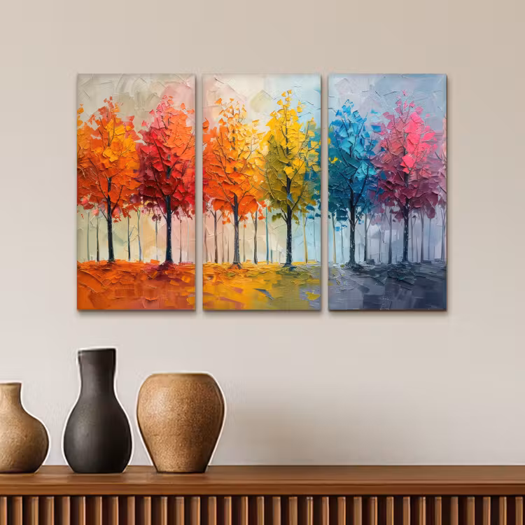 Bomen - Kleurrijk - Modern - Verflook Canvas - Meerluiken 3 luik klein -sfeer3