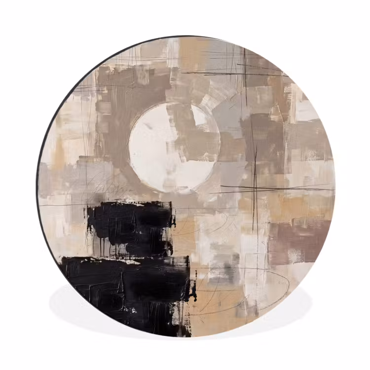 Abstract - Cirkel - Modern - Beige - Zwart - Minimalistisch Wandcirkel aluminium klein -3d