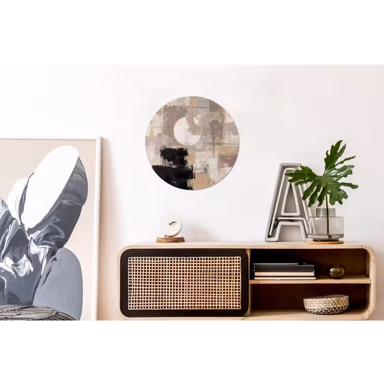 Abstract - Cirkel - Modern - Beige - Zwart - Minimalistisch Wandcirkel aluminium klein -kantoor