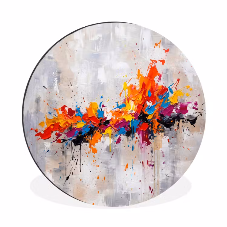 Abstract - Schilderij - Kleurrijk - Dynamisch Wandcirkel aluminium klein -3d