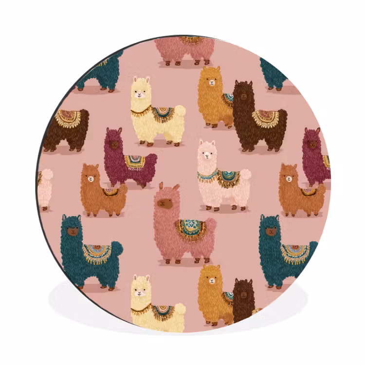 Alpaca's - Patroon - Kleurrijk Wandcirkel aluminium klein 190 -3d
