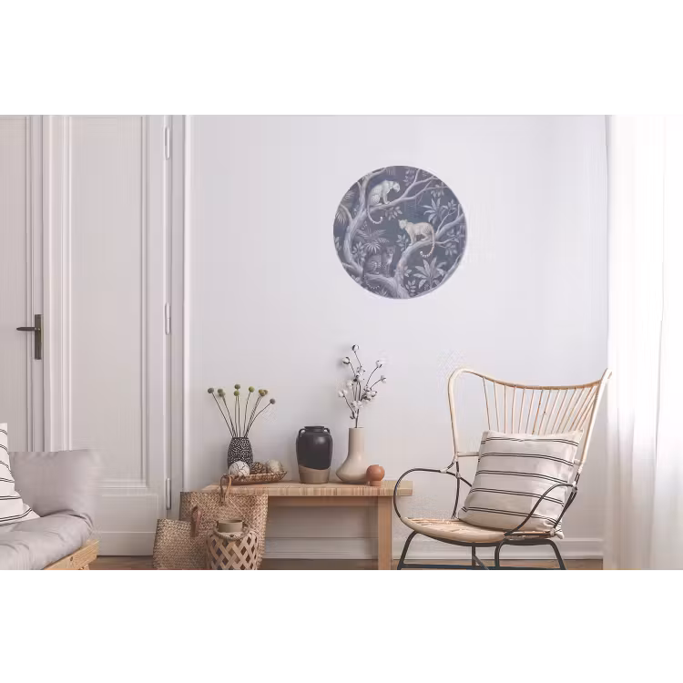 Dieren - Jungle - Illustratie - Bomen - Blauw Wandcirkel aluminium klein -woonkamer