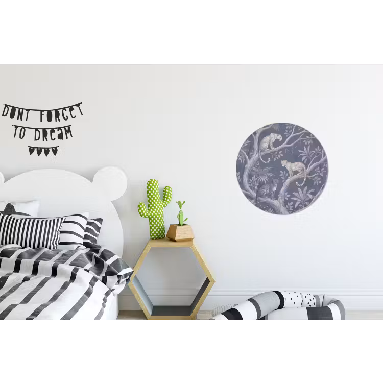 Dieren - Jungle - Illustratie - Bomen - Blauw Wandcirkel aluminium klein -kinderkamer