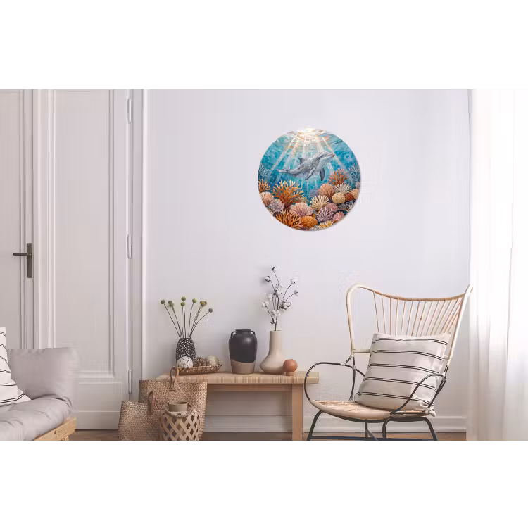 Dieren - Mozaïek - Oceaan - Koraal - Blauw Wandcirkel aluminium klein -woonkamer