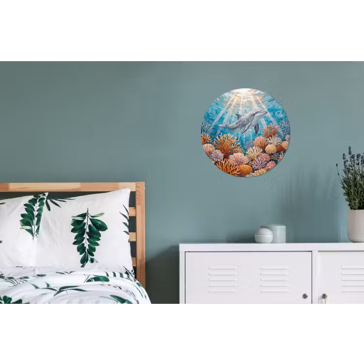 Dieren - Mozaïek - Oceaan - Koraal - Blauw Wandcirkel aluminium klein -slaapkamer