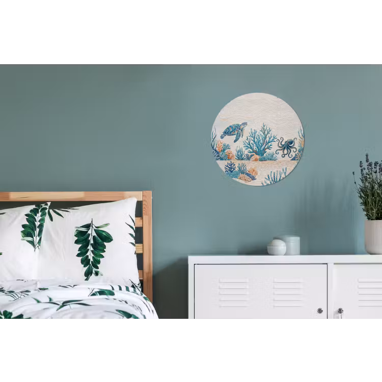 Dieren - Onderwater - Natuur - Mozaïek - Blauw Wandcirkel aluminium klein -slaapkamer