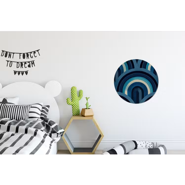 Bogen - Geometrisch - Patroon - Blauw - Retro Wandcirkel aluminium klein 190 -kinderkamer