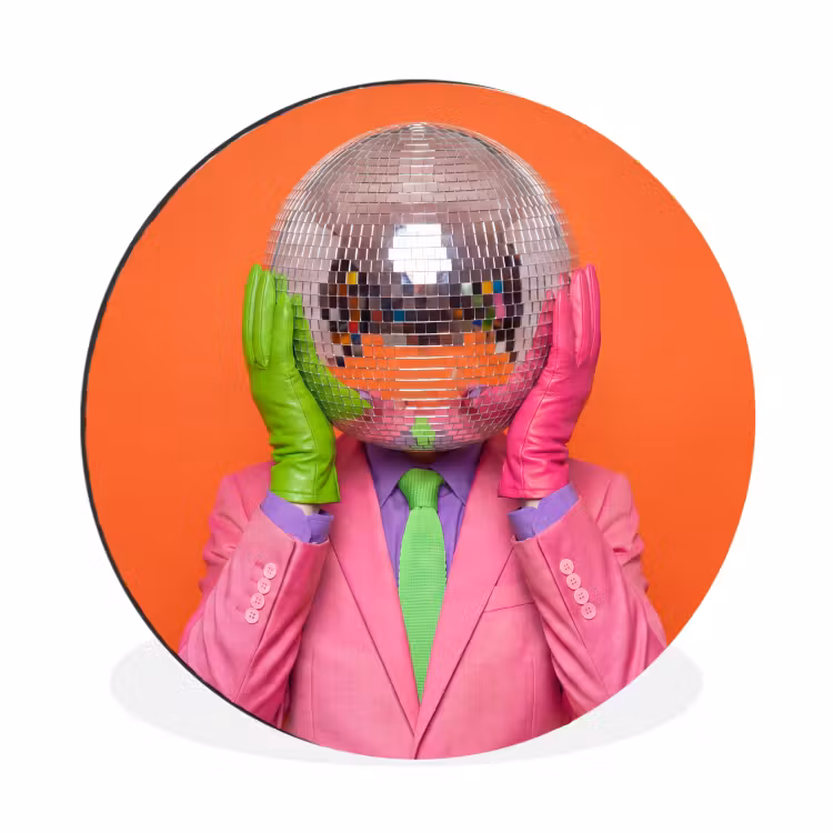 Kunst - Disco bal - Kleurrijk - Modern - Studio Wandcirkel aluminium klein -3d